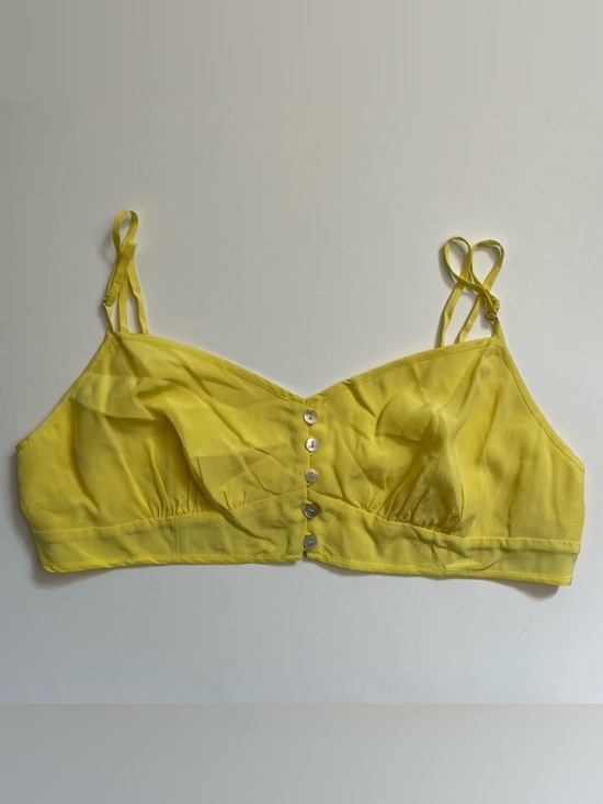Wilfred Le Fou 100% Silk Crop Top Bra Bralette Button Down Highlighter Yellow - Picture 5 of 9